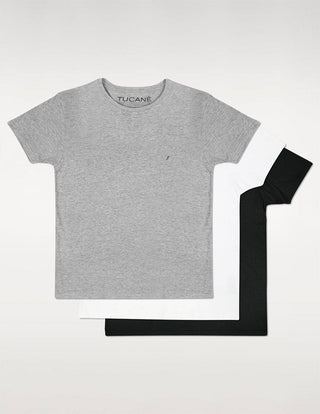 3 Pack Playera Hombre Cuello Redondo AIR Gris, Negro Y Blanco--Tucanê