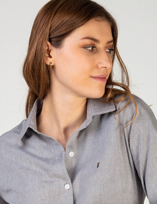 Tucane Camisa Manga Larga Color Gris Oxford Dama Vestir Casual Formal Mujer Moda Lisa