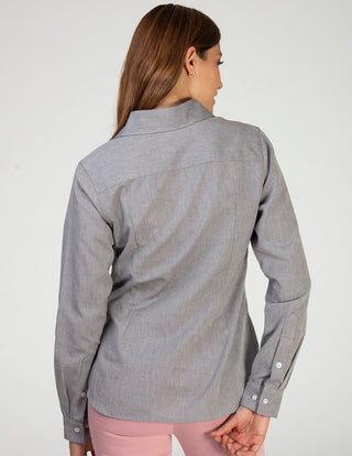 Tucane Camisa Manga Larga Color Gris Oxford Dama Vestir Casual Formal Mujer Moda Lisa