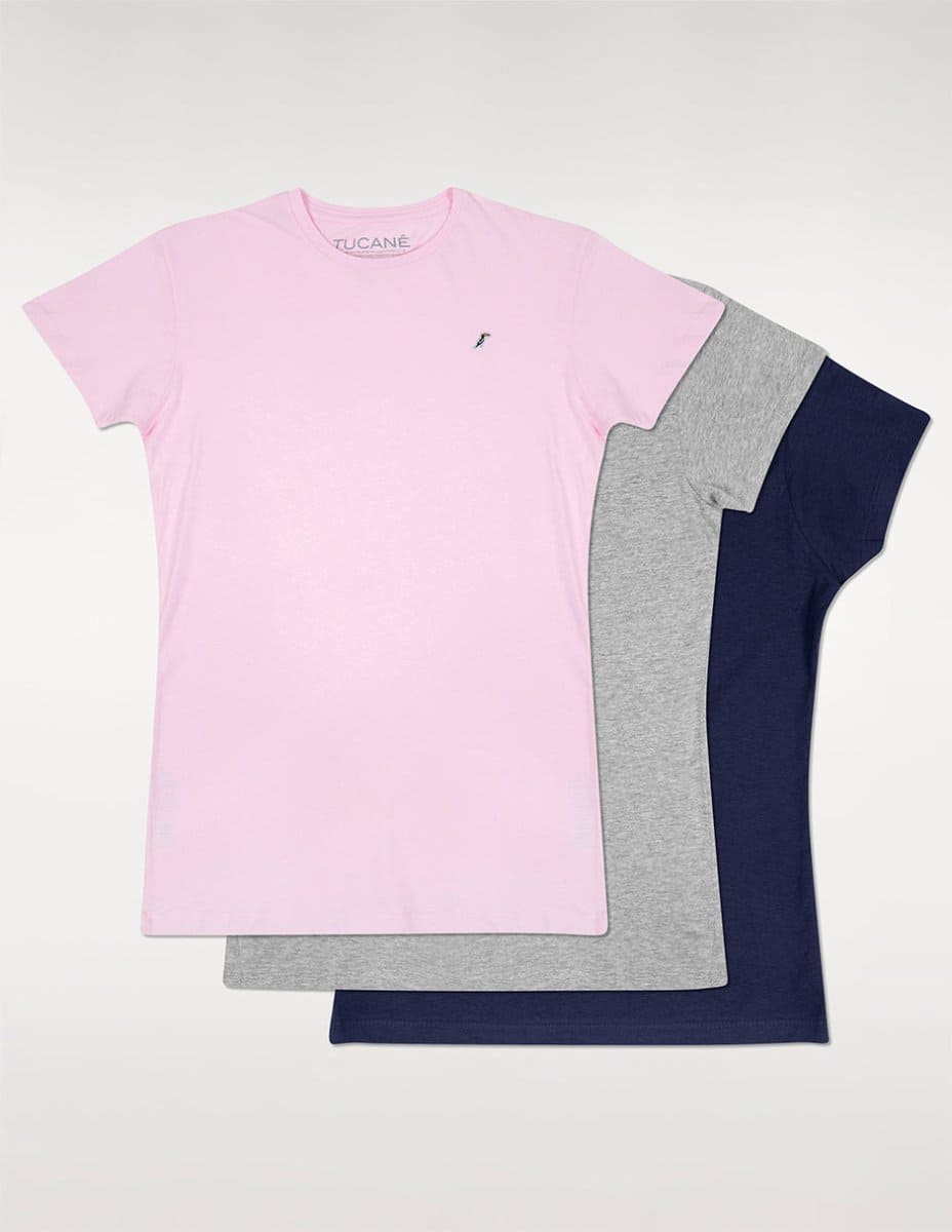 Pack Playera Mujer Cuello Redondo AIR Gris, Marino Y Rosa Tucanê