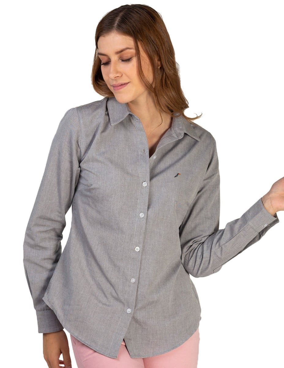 Gris Marengo Traje Gris Oxford Mujer Camisa Gris Manga Larga